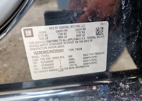 2017 Chevrolet Silverado C1500 from USA, damaged, VIN 1GCRCNEC3HZ355301